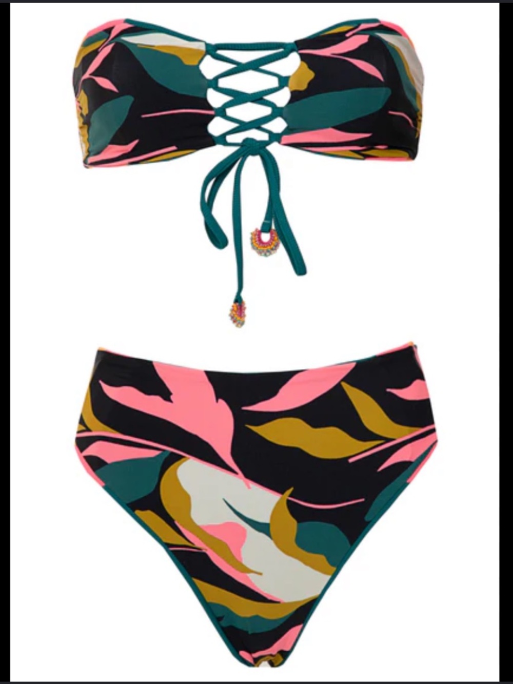 Maaji *SET* Verdant Breeze Bandeau Bikini Top (M) & High-waist Bottoms (L) - M/L